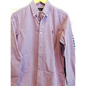 Polo Ralph Lauren Long SleeveDress Shirt SMALL Red White Blue Check Stretch $115